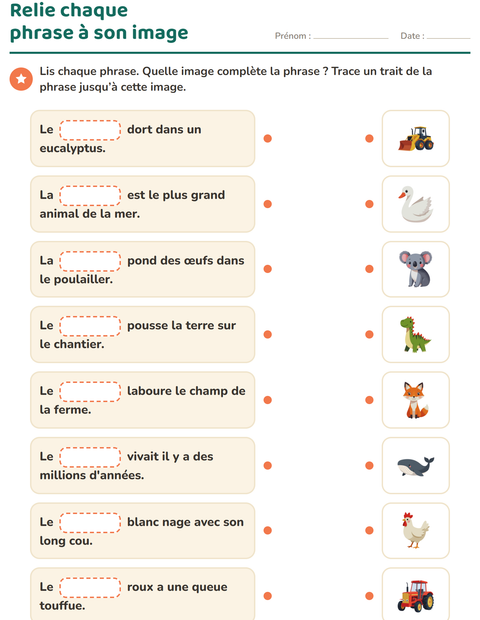 Aperçu de la fiche Phrases à trous pour CP (cours préparatoire)