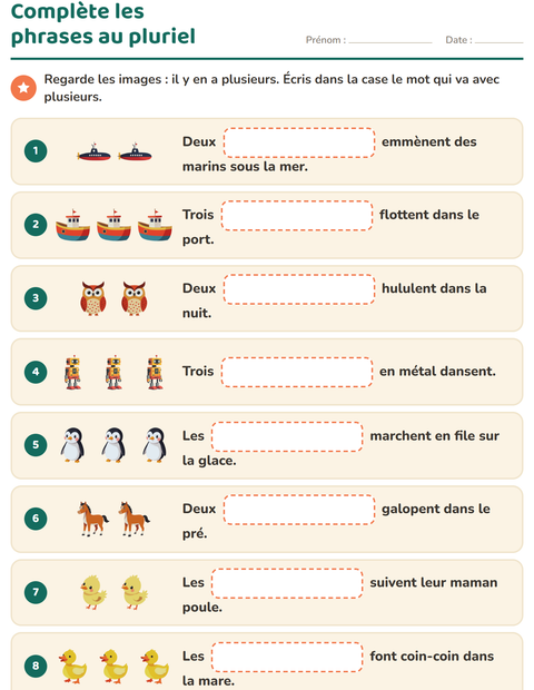 Aperçu de la fiche Phrases à trous pour CE1 (cours élémentaire 1)