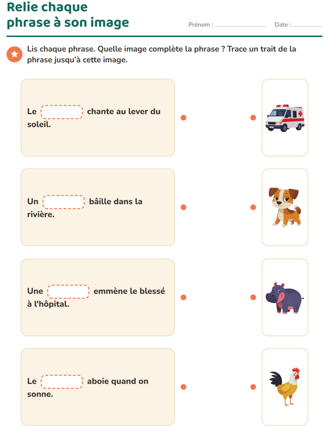Aperçu de la fiche Phrases à trous pour CP (cours préparatoire)