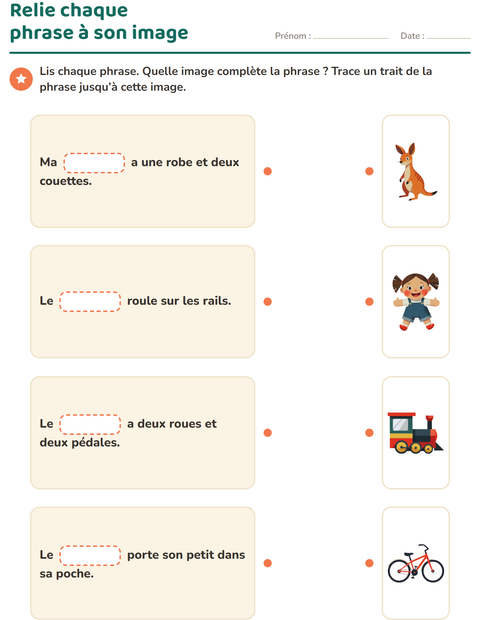 Aperçu de la fiche Phrases à trous pour CP (cours préparatoire)