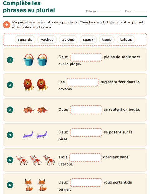 Aperçu de la fiche Phrases à trous pour CE1 (cours élémentaire 1)