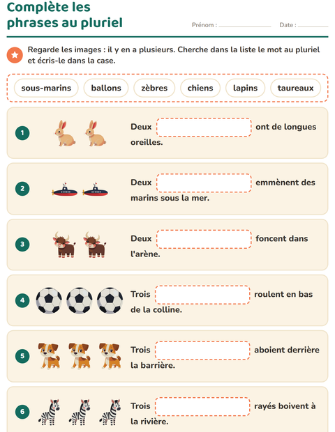 Aperçu de la fiche Phrases à trous pour CE1 (cours élémentaire 1)