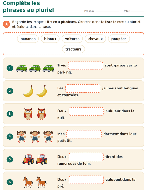 Aperçu de la fiche Phrases à trous pour CE1 (cours élémentaire 1)