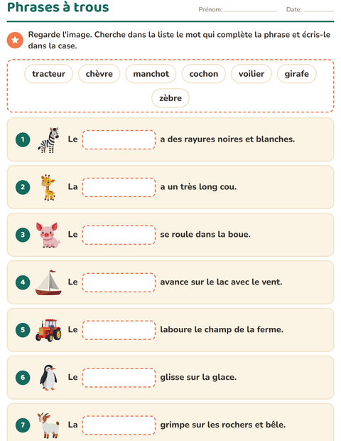 Aperçu : Phrases à trous