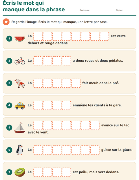 Aperçu de la fiche Phrases à trous pour CP (cours préparatoire)
