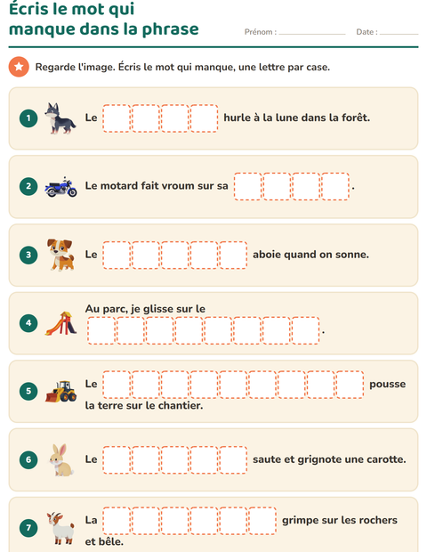 Aperçu de la fiche Phrases à trous pour CP (cours préparatoire)