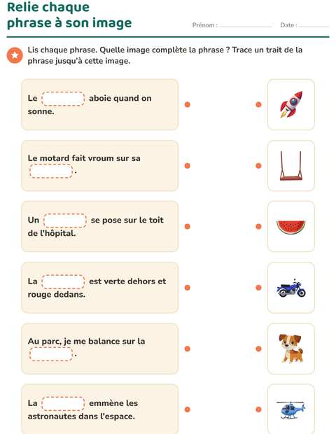 Aperçu de la fiche Phrases à trous pour CP (cours préparatoire)