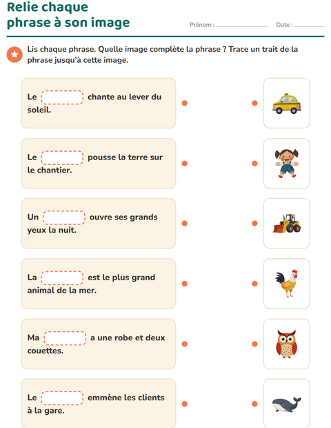 Aperçu de la fiche Phrases à trous pour CP (cours préparatoire)