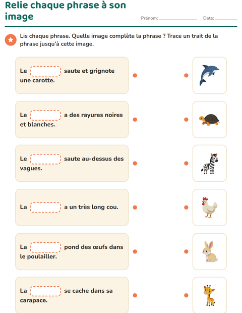 Aperçu : Relie chaque phrase à son image