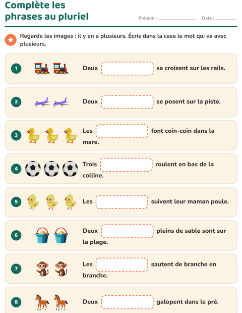 Aperçu de la fiche Phrases à trous pour CE1 (cours élémentaire 1)