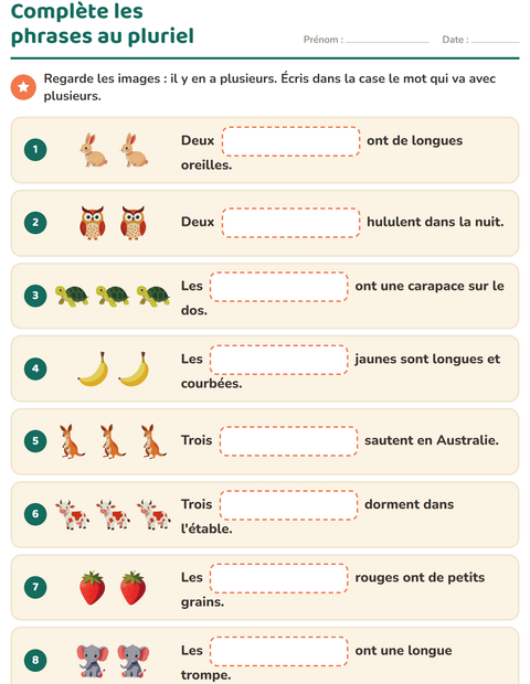 Aperçu de la fiche Phrases à trous pour CE1 (cours élémentaire 1)