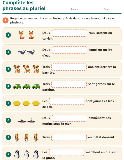 Aperçu de la fiche Phrases à trous pour CE1 (cours élémentaire 1)
