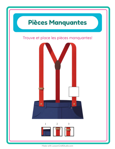 Aperçu de la fiche Pièces Manquantes avec Accessoires pour École maternelle (grande section, 5-7 ans)