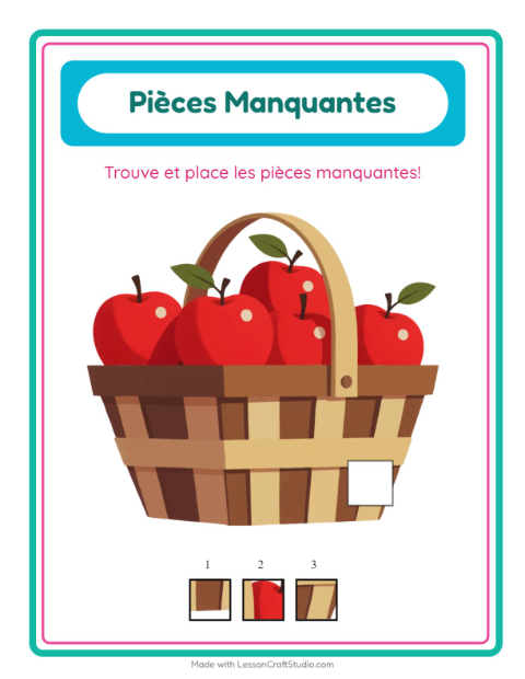 Aperçu de la fiche Pièces Manquantes avec Action de grâce pour École maternelle (grande section, 5-7 ans)