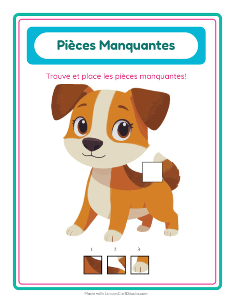 Aperçu de la fiche Pièces Manquantes avec Animaux de compagnie pour École maternelle (grande section, 5-7 ans)