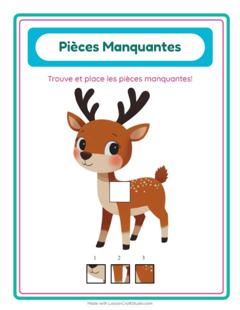 Aperçu de la fiche Pièces Manquantes avec Animaux du zoo pour École maternelle (grande section, 5-7 ans)