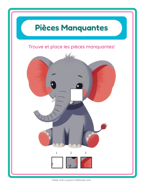 Aperçu : Pièce manquante : Animaux – fiche pour la maternelle