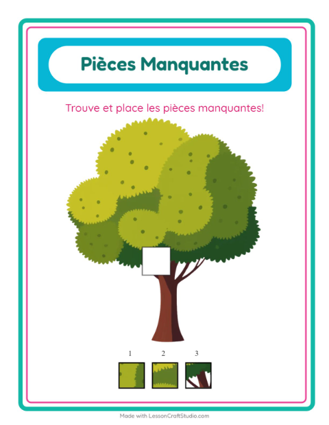 Aperçu de la fiche Pièces Manquantes avec Arbres pour École maternelle (grande section, 5-7 ans)