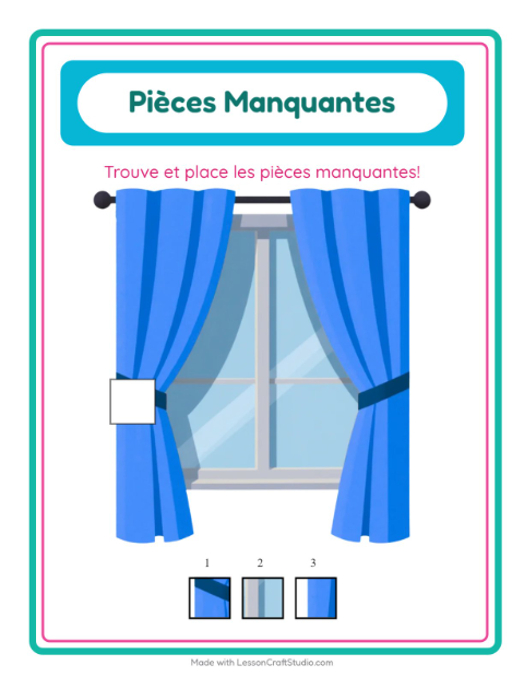 Aperçu de la fiche Pièces Manquantes avec Autour de la maison pour École maternelle (grande section, 5-7 ans)