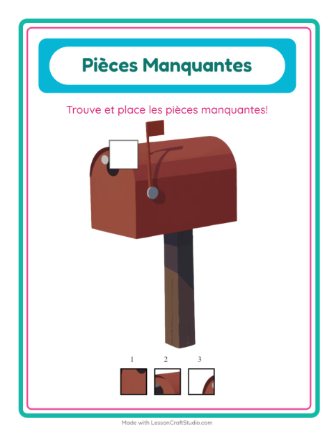 Aperçu de la fiche Pièces Manquantes avec Bureau de poste pour École maternelle (grande section, 5-7 ans)