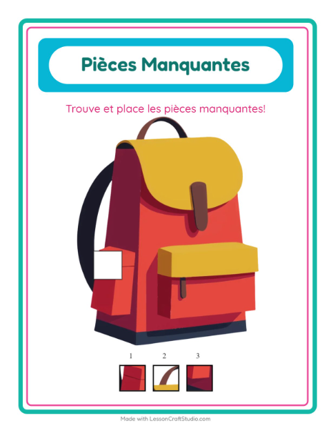 Aperçu de la fiche Pièces Manquantes avec Camping pour École maternelle (grande section, 5-7 ans)