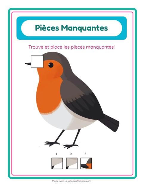Aperçu de la fiche Pièces Manquantes avec Choses qui volent pour École maternelle (grande section, 5-7 ans)