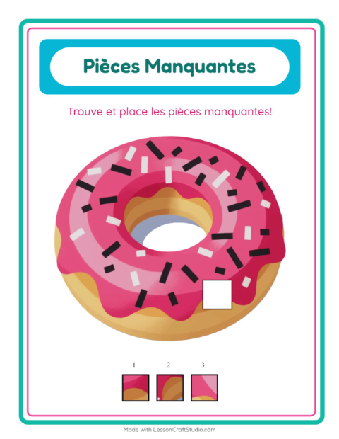 Aperçu de la fiche Pièces Manquantes avec Desserts et sucreries pour École maternelle (grande section, 5-7 ans)
