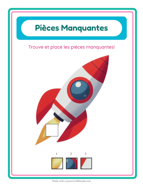 Aperçu de la fiche Pièces Manquantes avec Espace pour École maternelle (grande section, 5-7 ans)