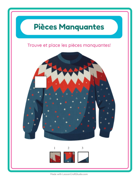 Aperçu de la fiche Pièces Manquantes avec Hiver pour École maternelle (grande section, 5-7 ans)