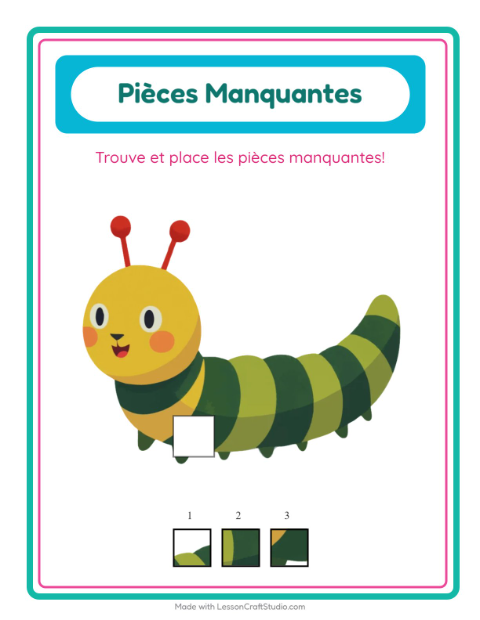 Aperçu de la fiche Pièces Manquantes avec Insectes et bestioles pour École maternelle (grande section, 5-7 ans)