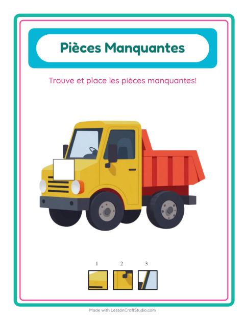 Aperçu de la fiche Pièces Manquantes avec Jouets pour École maternelle (grande section, 5-7 ans)