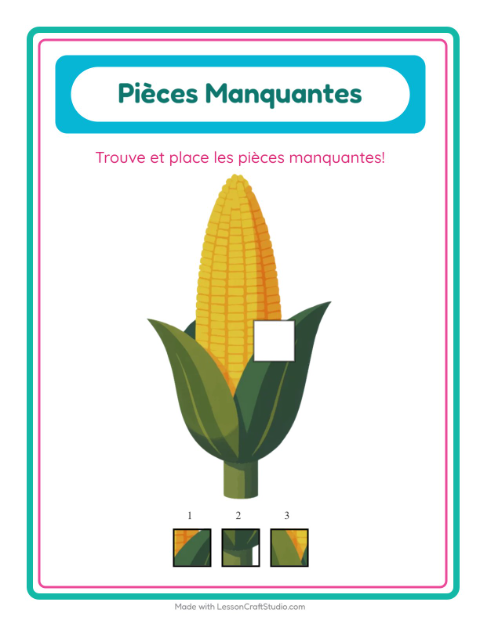 Aperçu de la fiche Pièces Manquantes avec Légumes pour École maternelle (grande section, 5-7 ans)