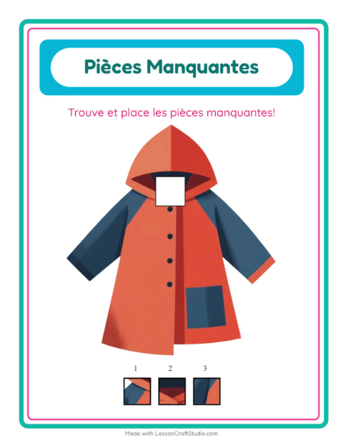 Aperçu de la fiche Pièces Manquantes avec Météo pour École maternelle (grande section, 5-7 ans)