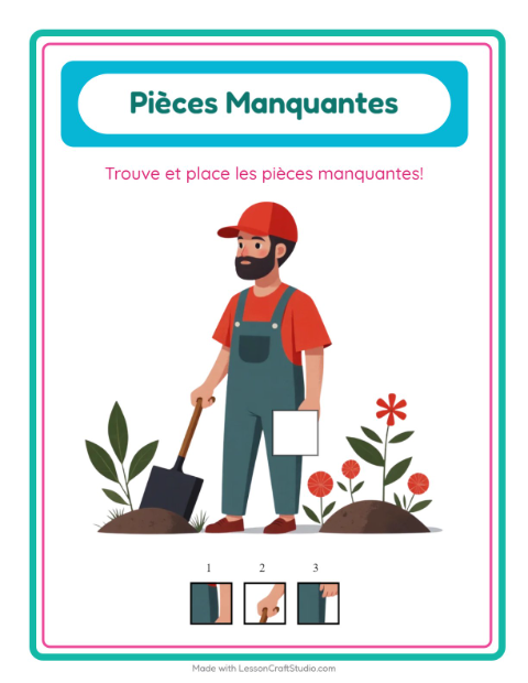 Aperçu de la fiche Pièces Manquantes avec Métiers pour École maternelle (grande section, 5-7 ans)