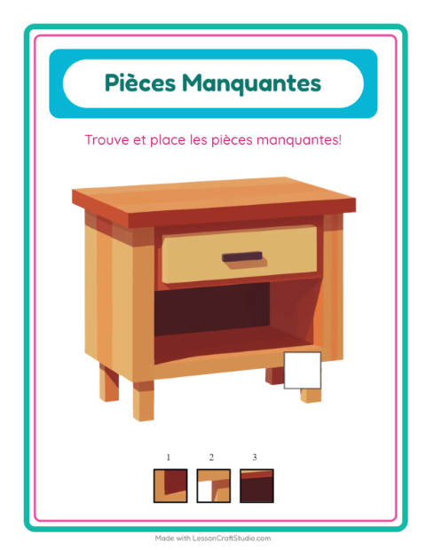 Aperçu de la fiche Pièces Manquantes avec Meubles pour École maternelle (grande section, 5-7 ans)