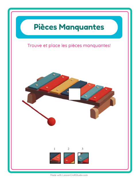 Aperçu de la fiche Pièces Manquantes avec Musique pour École maternelle (grande section, 5-7 ans)