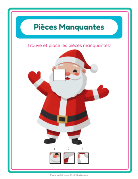 Aperçu de la fiche Pièces Manquantes avec Noël pour École maternelle (grande section, 5-7 ans)