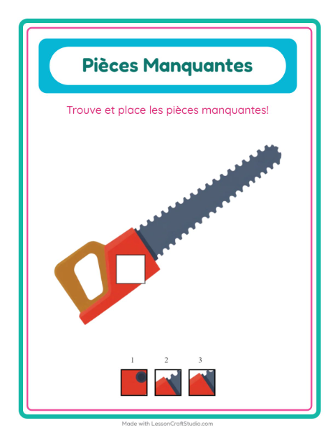 Aperçu de la fiche Pièces Manquantes avec Outils pour École maternelle (grande section, 5-7 ans)