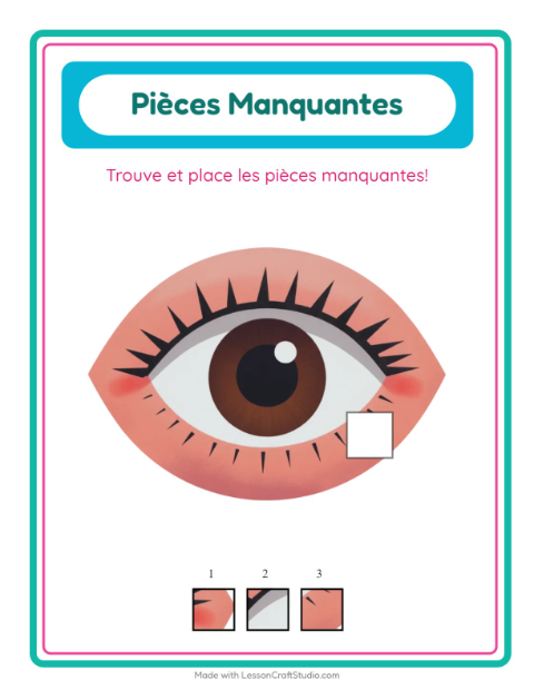 Aperçu de la fiche Pièces Manquantes avec Parties du corps pour École maternelle (grande section, 5-7 ans)
