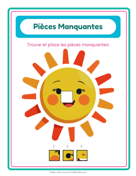 Aperçu de la fiche Pièces Manquantes avec Plage pour École maternelle (grande section, 5-7 ans)