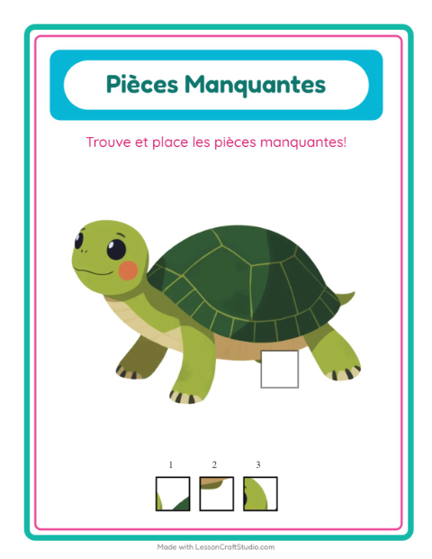 Aperçu de la fiche Pièces Manquantes avec Reptiles et amphibiens pour École maternelle (grande section, 5-7 ans)