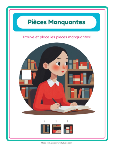 Aperçu de la fiche Pièces Manquantes avec Salle de classe pour École maternelle (grande section, 5-7 ans)