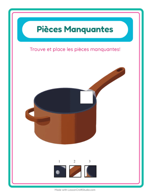 Aperçu de la fiche Pièces Manquantes avec Ustensiles de cuisine pour École maternelle (grande section, 5-7 ans)