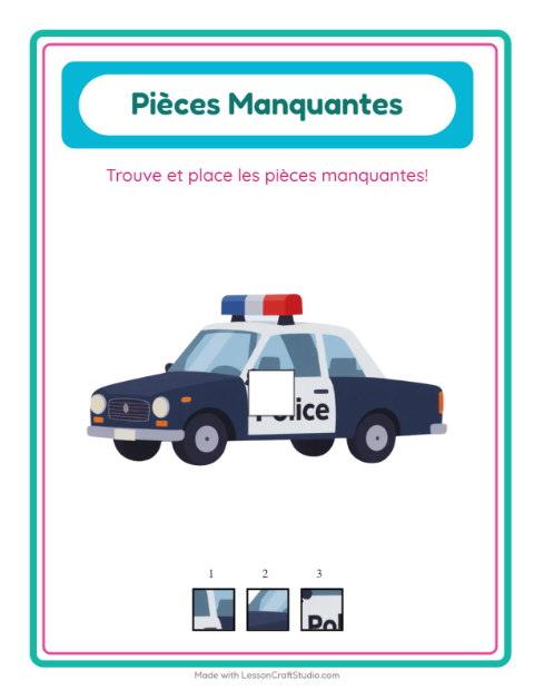 Aperçu de la fiche Pièces Manquantes avec Véhicules pour École maternelle (grande section, 5-7 ans)