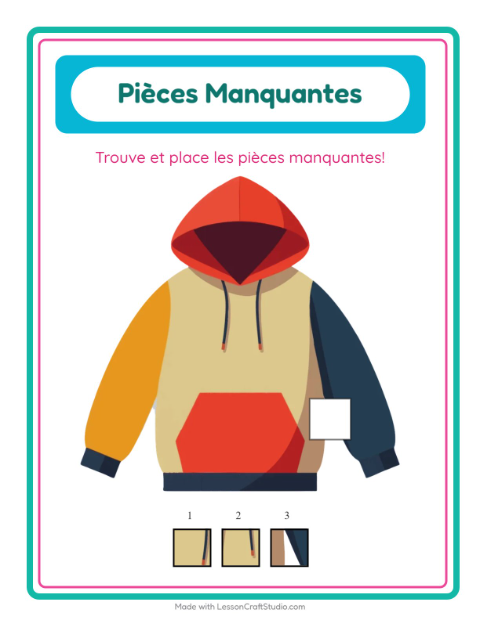 Aperçu de la fiche Pièces Manquantes avec Vêtements pour École maternelle (grande section, 5-7 ans)