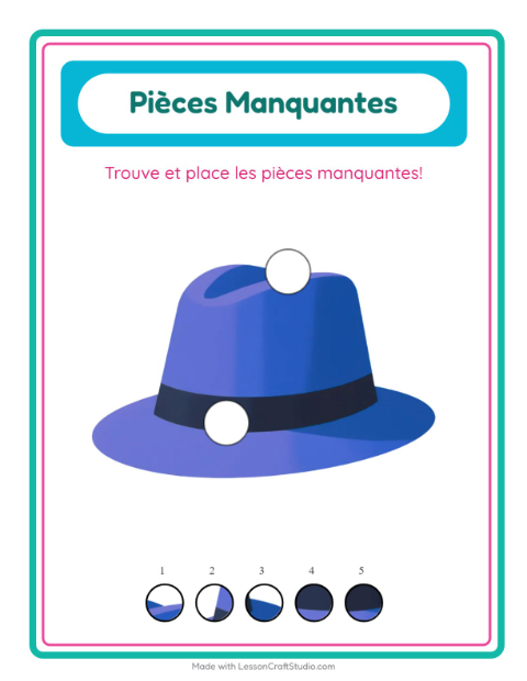 Aperçu de la fiche Pièces Manquantes avec Accessoires pour École maternelle (grande section, 5-7 ans)