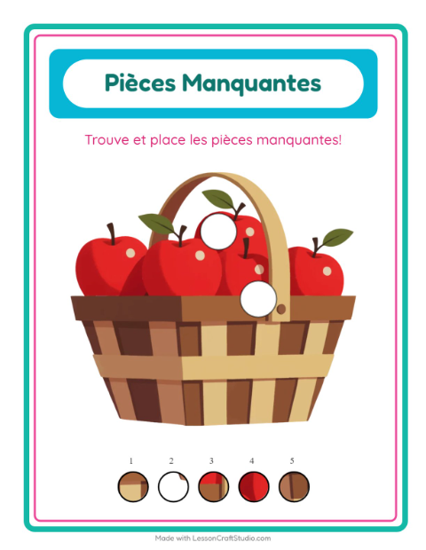 Aperçu de la fiche Pièces Manquantes avec Action de grâce pour École maternelle (grande section, 5-7 ans)