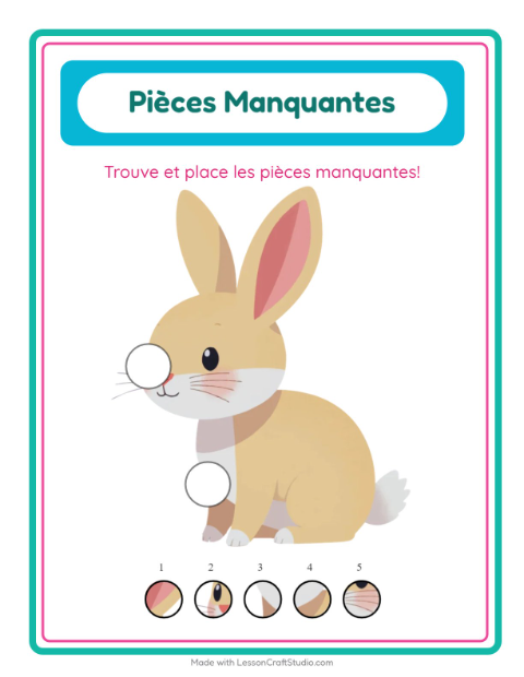 Aperçu de la fiche Pièces Manquantes avec Animaux pour École maternelle (grande section, 5-7 ans)