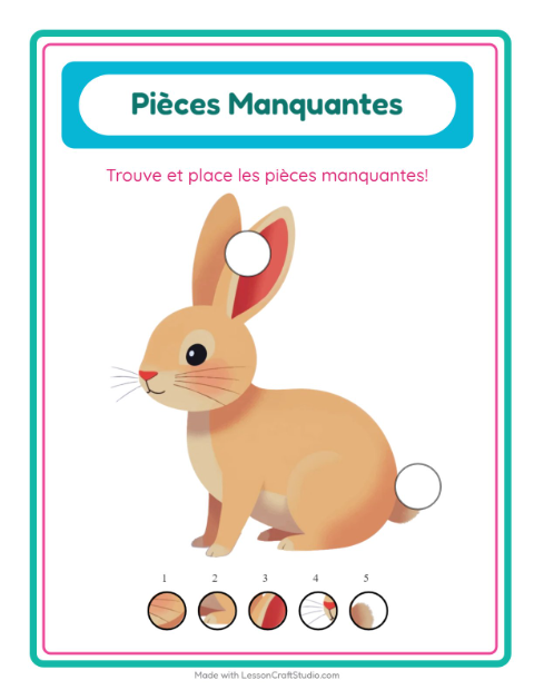 Aperçu de la fiche Pièces Manquantes avec Animaux de compagnie pour École maternelle (grande section, 5-7 ans)