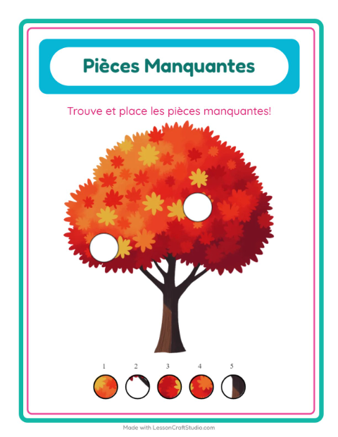 Aperçu de la fiche Pièces Manquantes avec Arbres pour École maternelle (grande section, 5-7 ans)